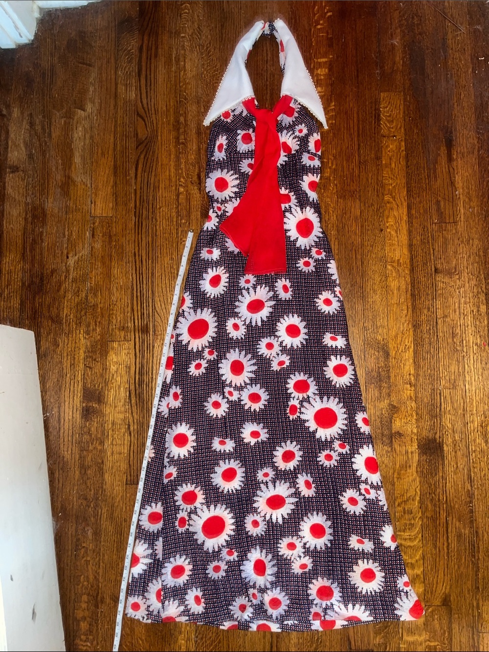 Corinth Street | Vintage Floral Pattern Backless Maxi Dress - Navy, White & Red